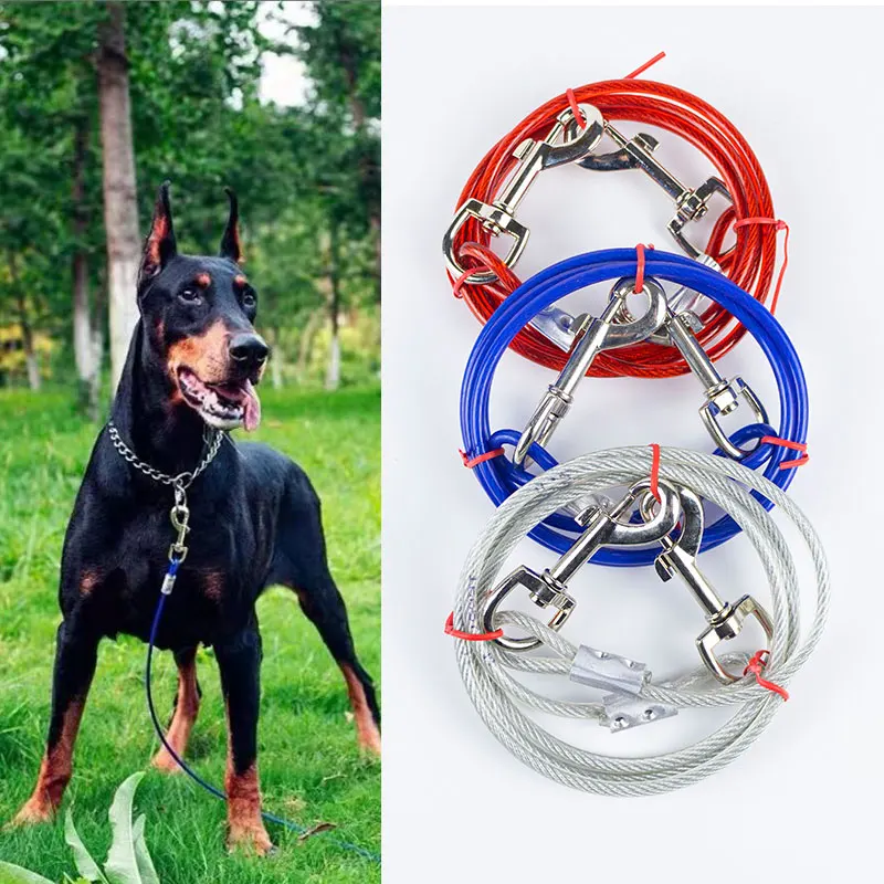 

1,5 м стальной трос для домашних животных, трос для имитации укуса с двойным замком, трос для двух собак, товары для собак, уличный тренировочный трос для больших собак