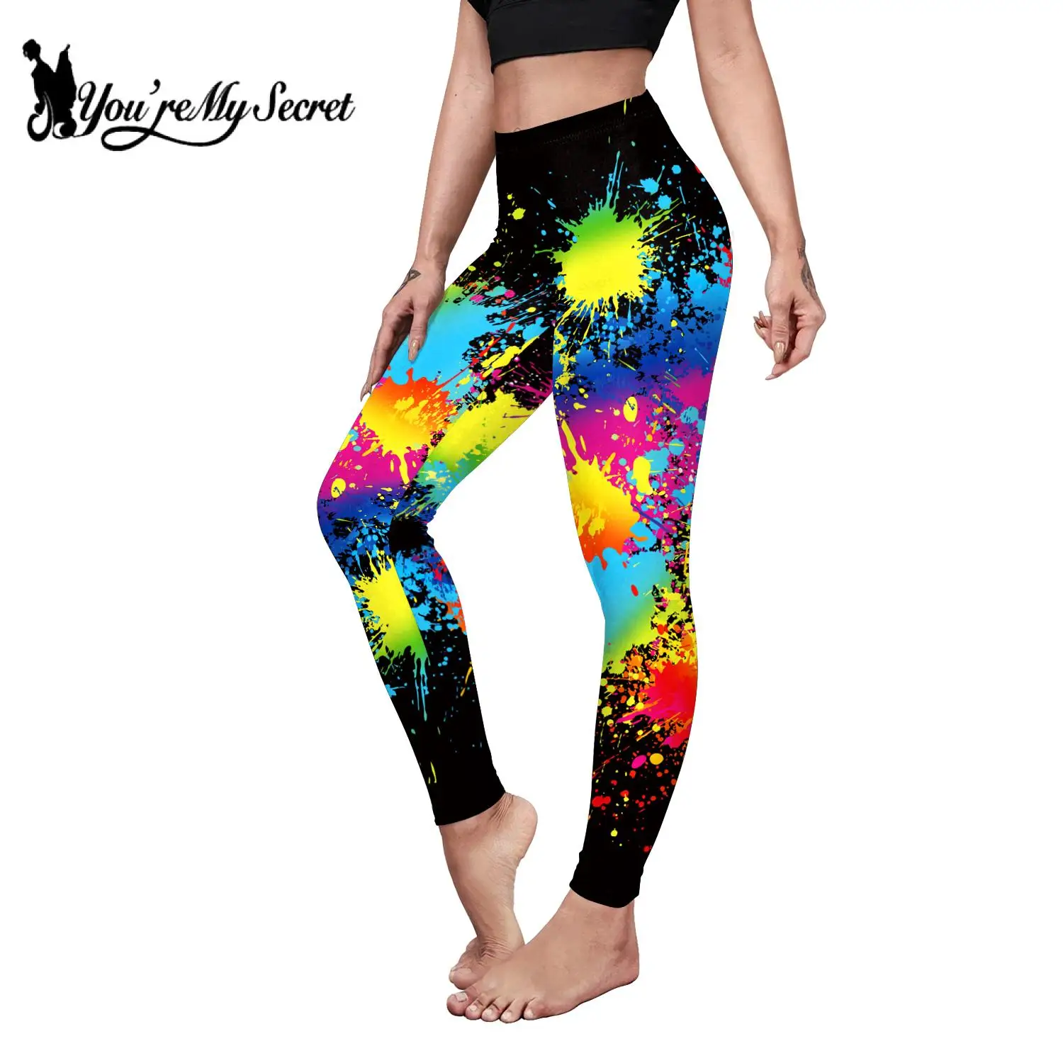 

[You're My Secret] Fashion Colorful Casual Leggings 12% Spandex 3D Digital Print Woman Sexy Stretch Pant Slim High Waist Legging