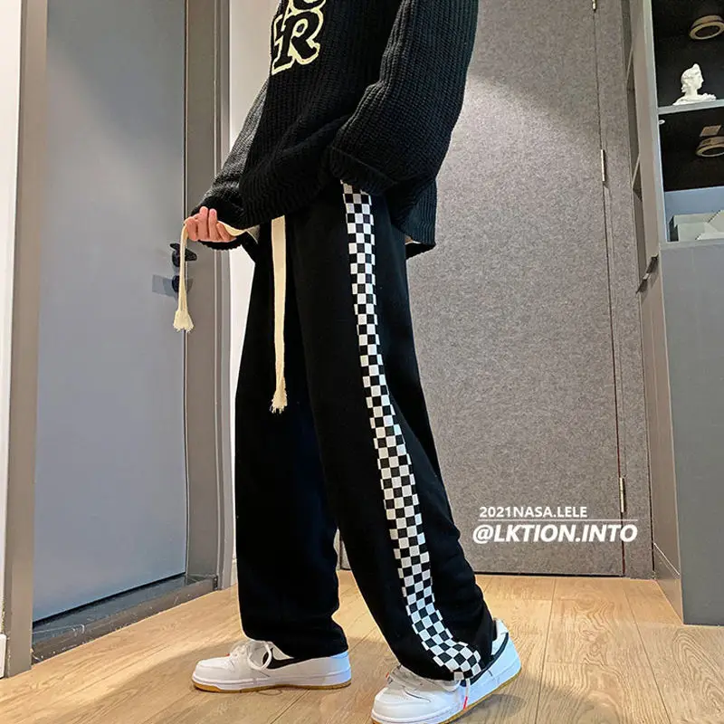

Checkerboard casual pants for men, spring and autumn wide guard pants, loose high street leggings, basketball plaid pants