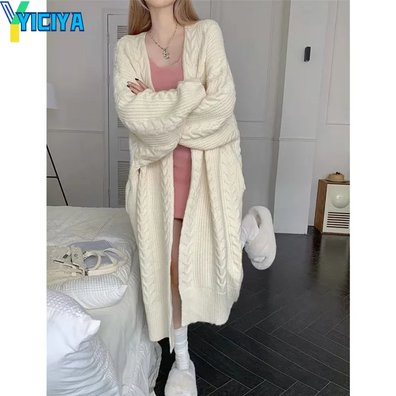 

YICIYA Cardigan Womens Clothing Knitwears Autumn and Winter Sweaters high street new knit long Cardigans Korean women's clothes