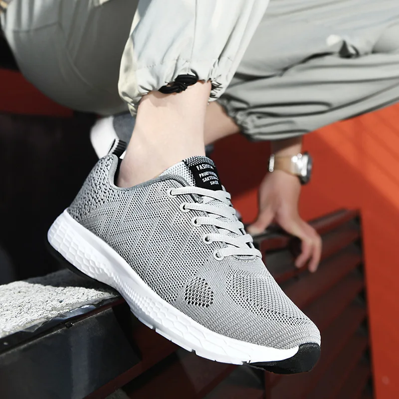 

New Fashion Vulcanize Flats Bandage Air Mesh Shoes Casual Sports Men Gray Sneakers 44 45