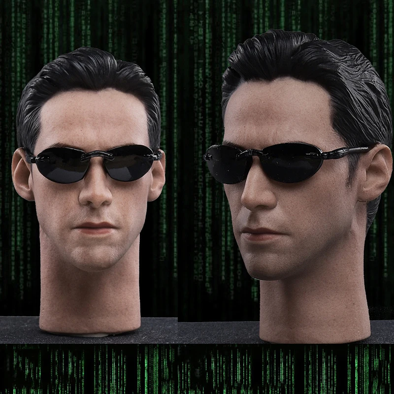 

In Stock JX033 1/6 Scale Male Soldier Keanu Reeves The Matrix Neo Head Sculpt Carved Model With Glasses Fit 12 inches Doll Body