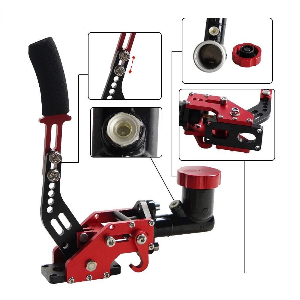 

Red Hydraulic Handbrake Horizontal E-Brake Drift Rally Car Aluminium Lever With Fuel Oil Tank 0.75 Bar Parking Adjustable Brake