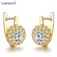 luoteemi top quality cubic zirconia round clip earrings for women fashion cz crystal female wedding party gift jewelry wholesale