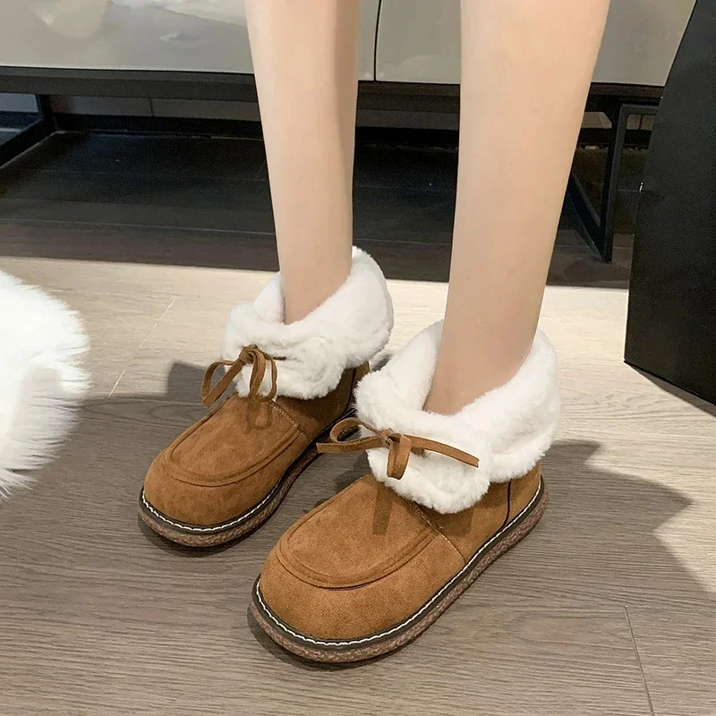 

Новинка, зимние однотонные удобные теплые женские ботинки BCEBYL на шнуровке, Повседневная модная обувь на толстой подошве с круглым носком