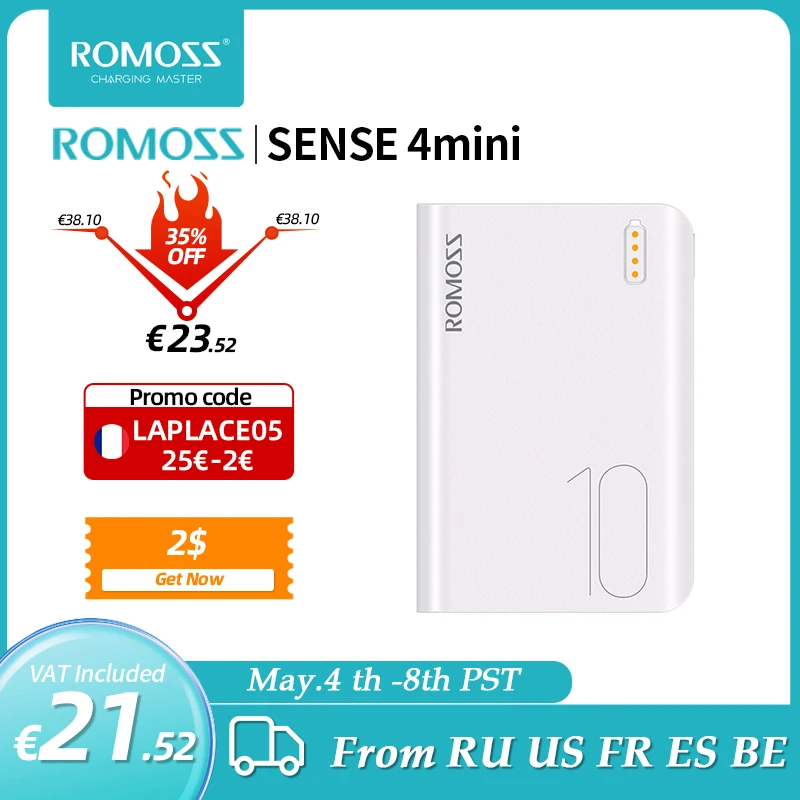 

ROMOSS Mini Power Bank 10000mAh Powerbank Portable External Battery Sense4mini Charger Mobile Phone For iPhone 13 For Xiaomi