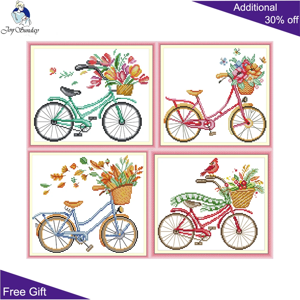 Joy Sunday Spring Summer Autumn Winter Romantic Bike J613 J614 J615 J616 Home Decor Four Seasons Flowers Bicycle Cross Stitch