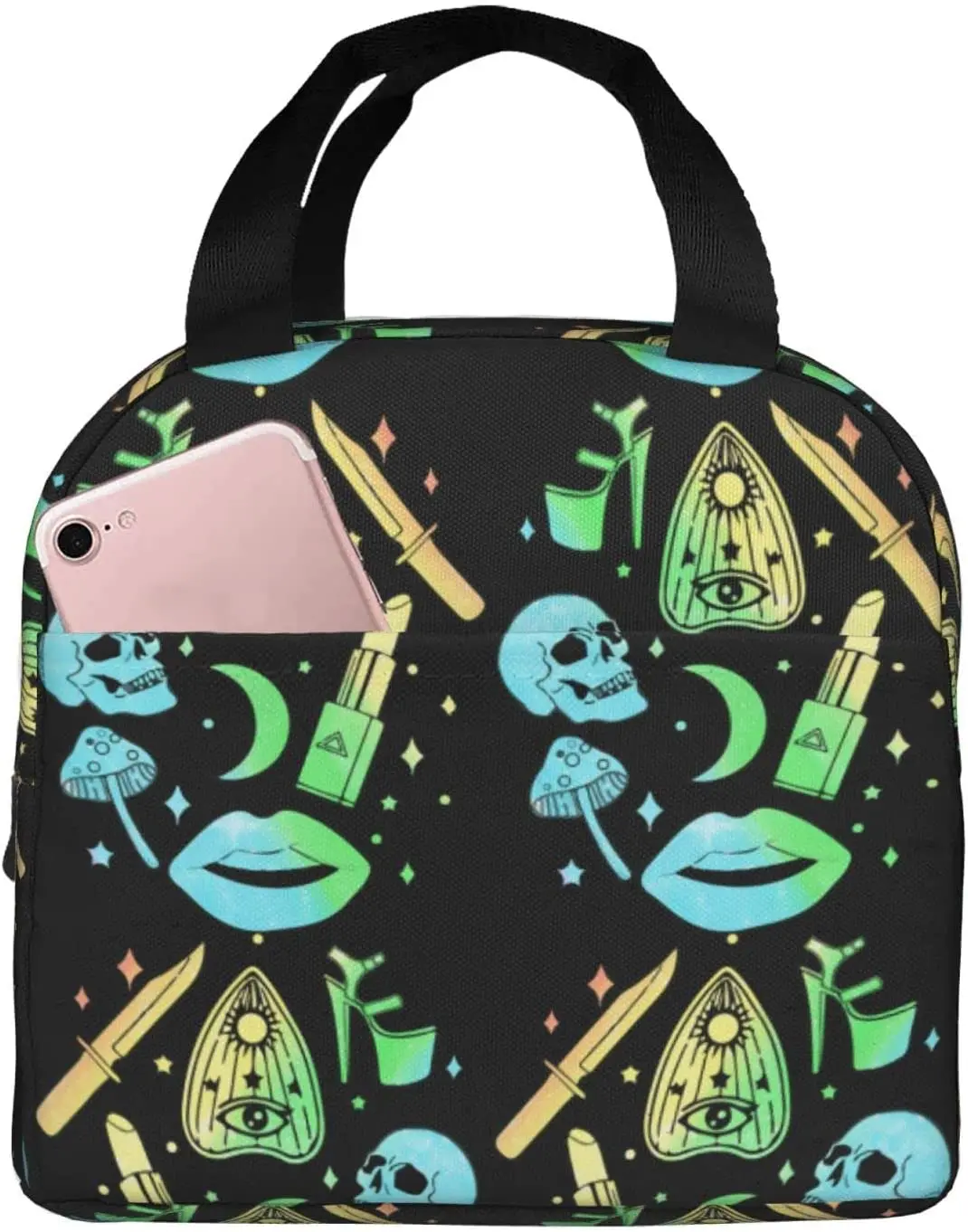 

Многоразовая сумка-тоут для ланча Pastel Goth Witch жуткая изолированная сумка для ланча на Хэллоуин прочный охлаждающий Ланч-бокс