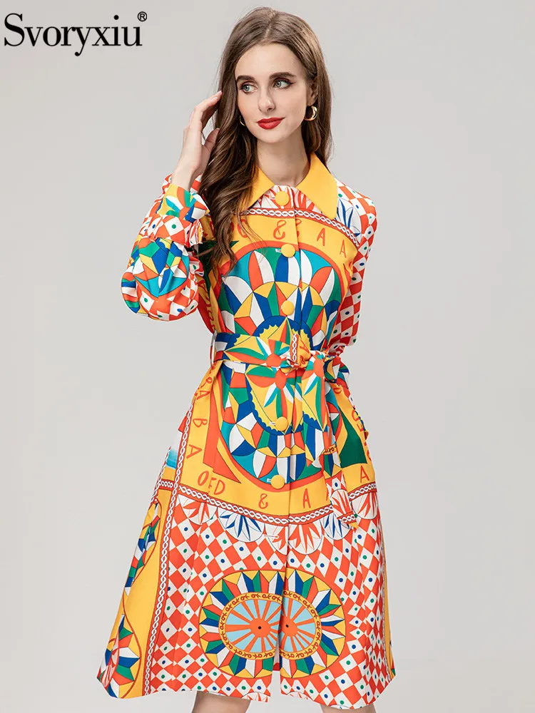 

Женское платье до колен Svoryxiu, разноцветное однобортное платье с винтажным принтом, отложным воротником и стандартной талией на весну 2019