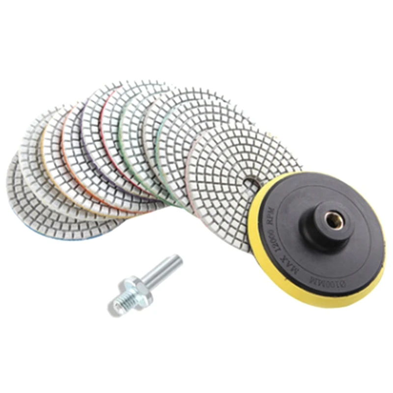 

12Pcs Diamond Polishing Kit 4 Inch 100Mm Wet/Dry For Granite Stone Concrete Marble Polishing Using Grinding Wheel Set