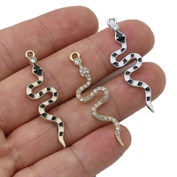 5pcs silver plated enamel crystal snake charm pendant for jewelry making earrings necklace accessories diy craft findings