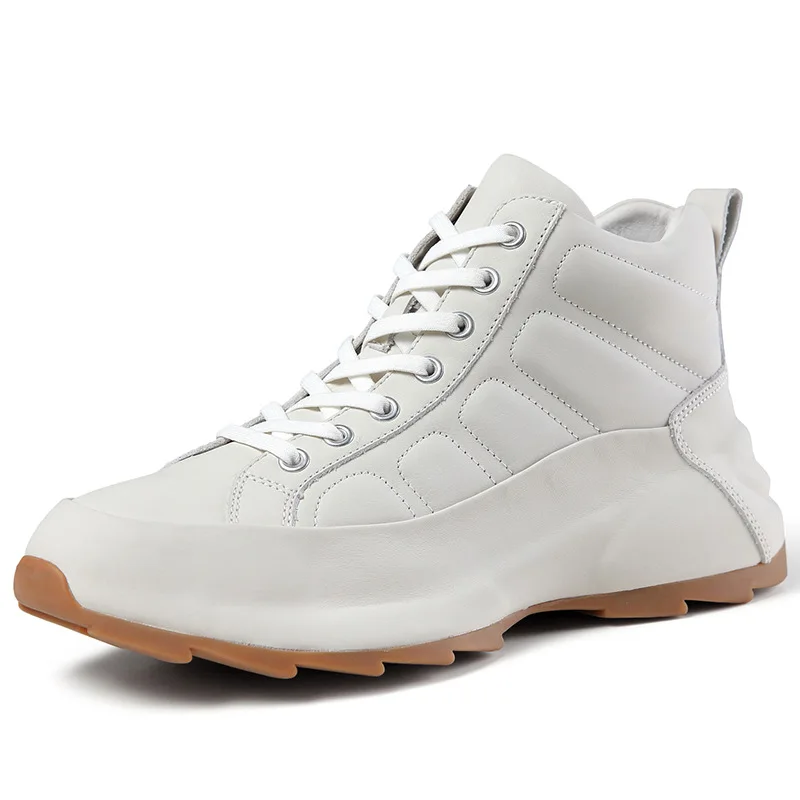 

Black White High Top Sneakers for Men Casual Shoes Genuine Leather Breathable Male Sport Board Shoes Luxury Brand Men Sneakers