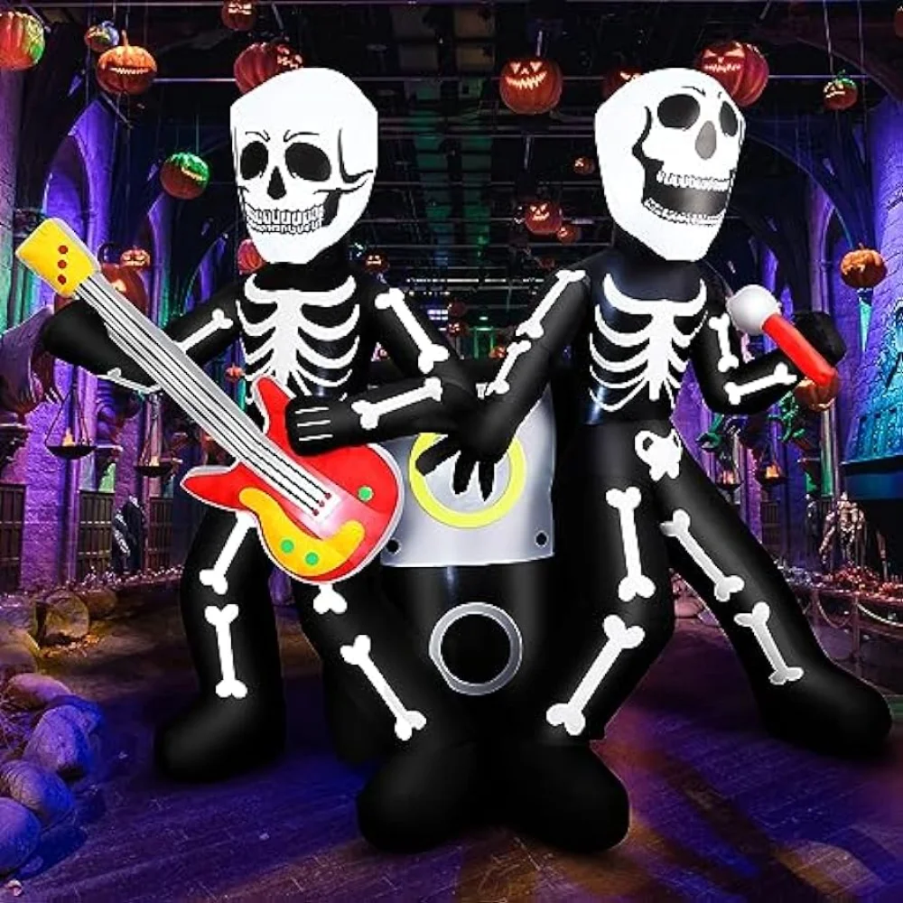 

6.4 FT Halloween Inflatable Outdoor Skeleton Rock Band, Blow Up Yard Decoration Clearance with Built-in LEDs Halloween Skull