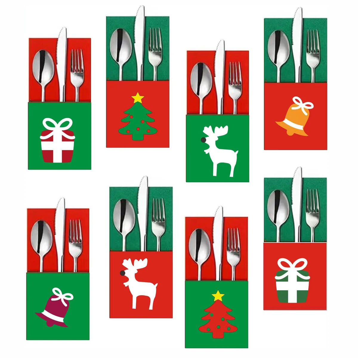 

4 Pcs Rectangular Cutlery Bag Party Holder For Christmas Xmas Decoration Fork Silverware Felt Cloth Banquet Halloween