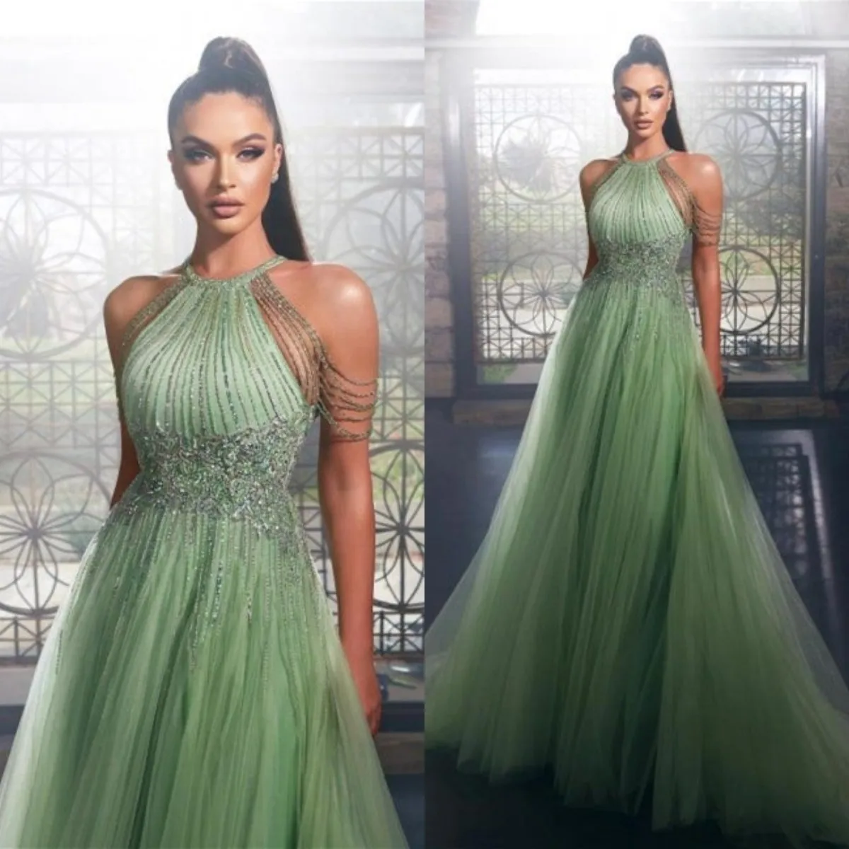 

Женское длинное вечернее платье It's yiiya, зеленое ТРАПЕЦИЕВИДНОЕ платье без рукавов с лямкой на шее и блестками на лето 2019