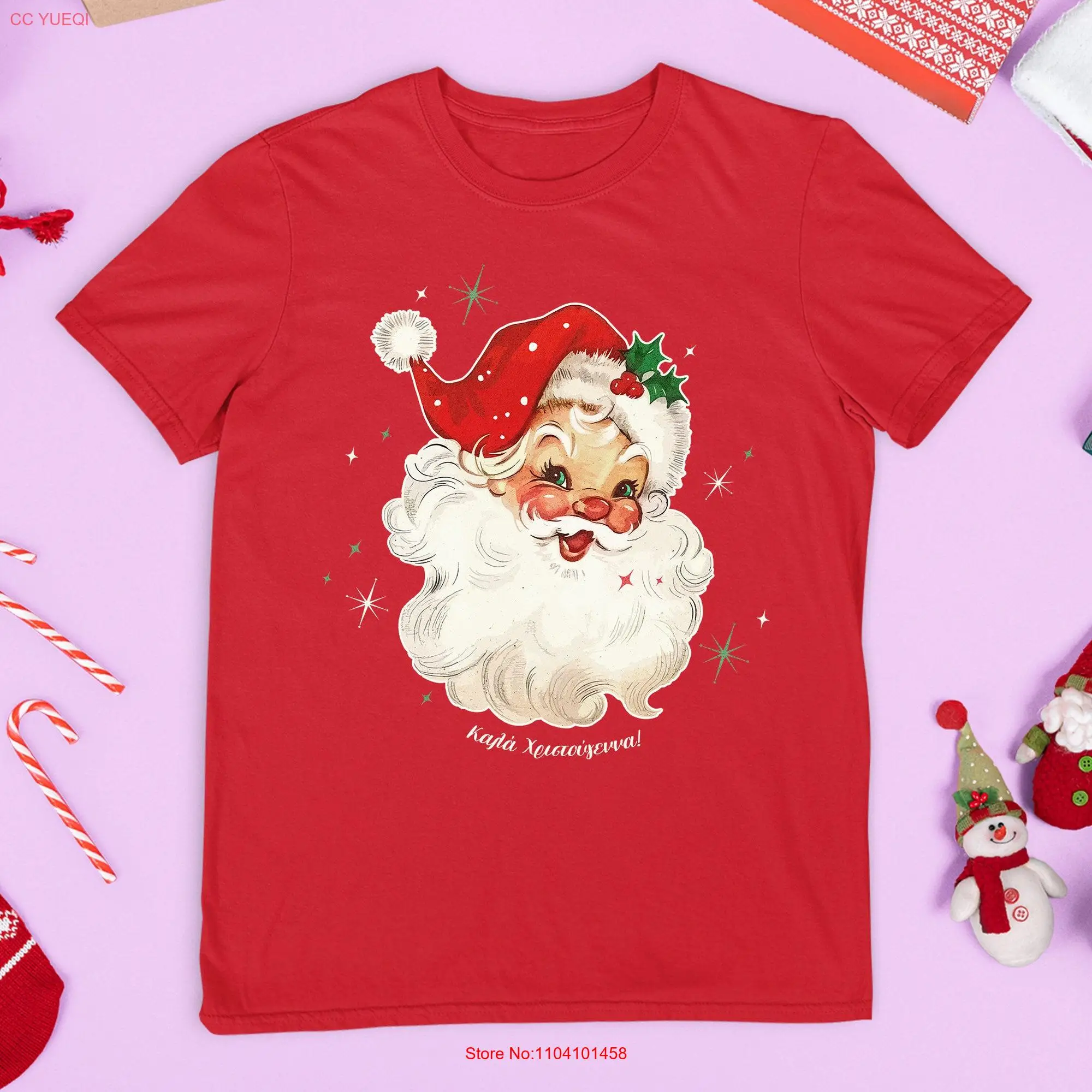 Греческая Ретро футболка с Санта Клаусом Рождественская Винтажная длинными или