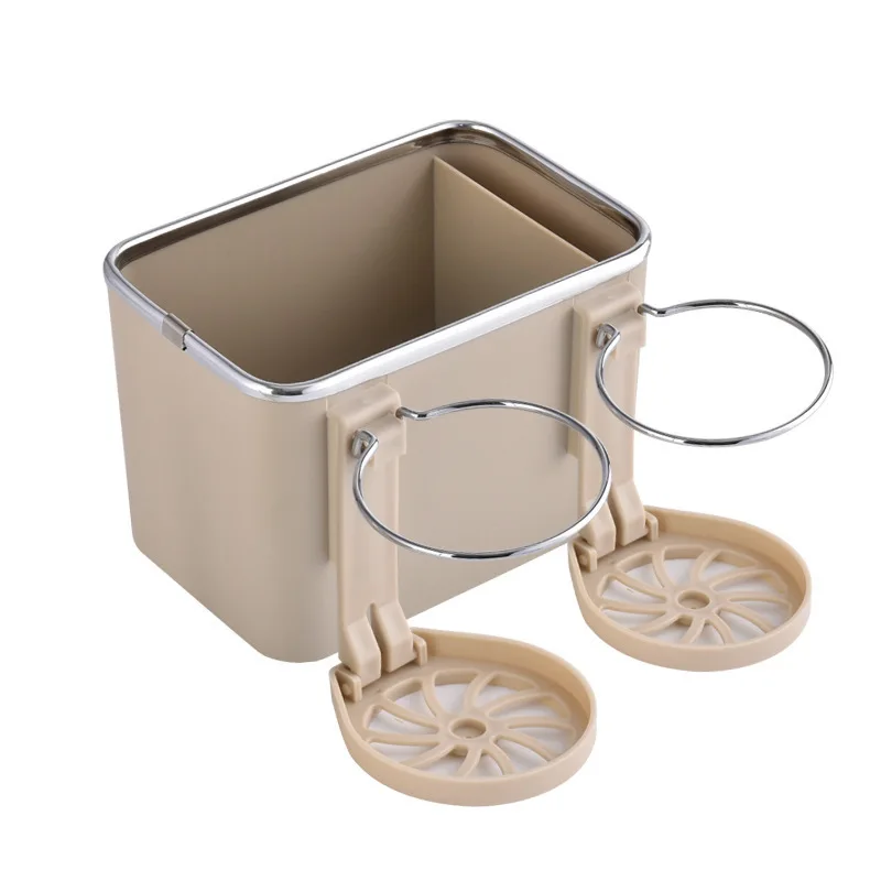 

1pc Black/beige Car Storage Box Water Cup Holder Compatible With Car Models RVs Multifunctional Armrest Storage Boxes