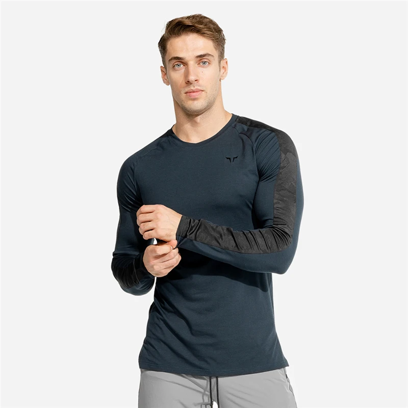 

Fashion Patchwork T-Shirt Men Long sleeve Slim t shirts 2021 Autumn New Casual Tee shirt Male Fitness Black Tops Brand Clothing