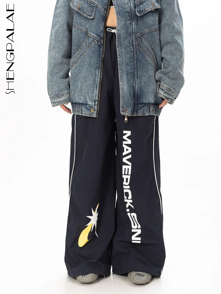 

SHENGPALAE Women's Sports Pants American Fashion High Street Printting Wide Leg Pant 2023 Spring New Trousers Y2k Clothes 5R1689