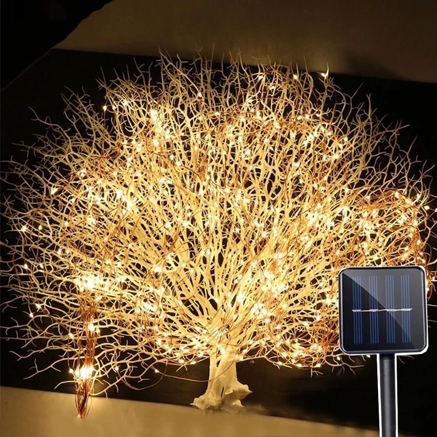 

10 Branch Copper Wire Solar lights Fairy LED String Light 2X10M 200LED Tree Vines Branch Outdoor Garden Waterfall Icicle Light