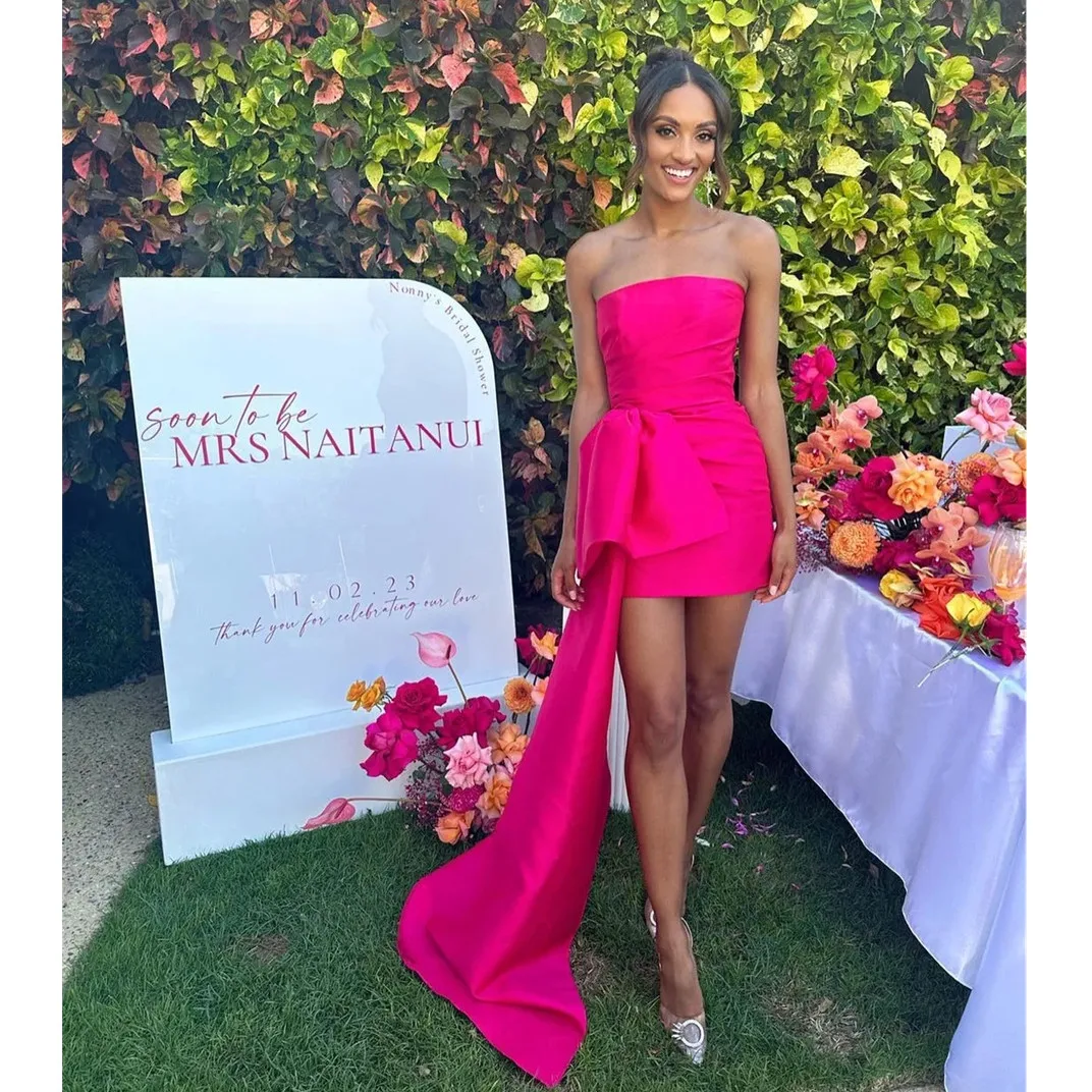 

Винтажное вечернее платье-трапеция цвета фуксии из тюля с длинными рукавами