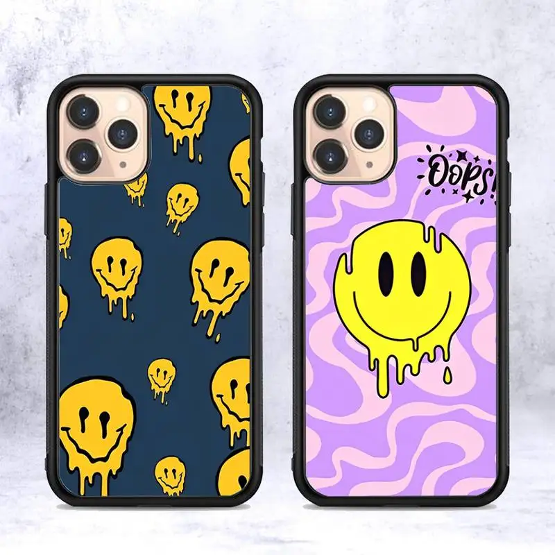 

RuiCaiCa Fashion Smiley Face Phone Case Silicone PC+TPU Case for iPhone 11 12 13 Pro Max 8 7 6 Plus X SE XR Hard Fundas