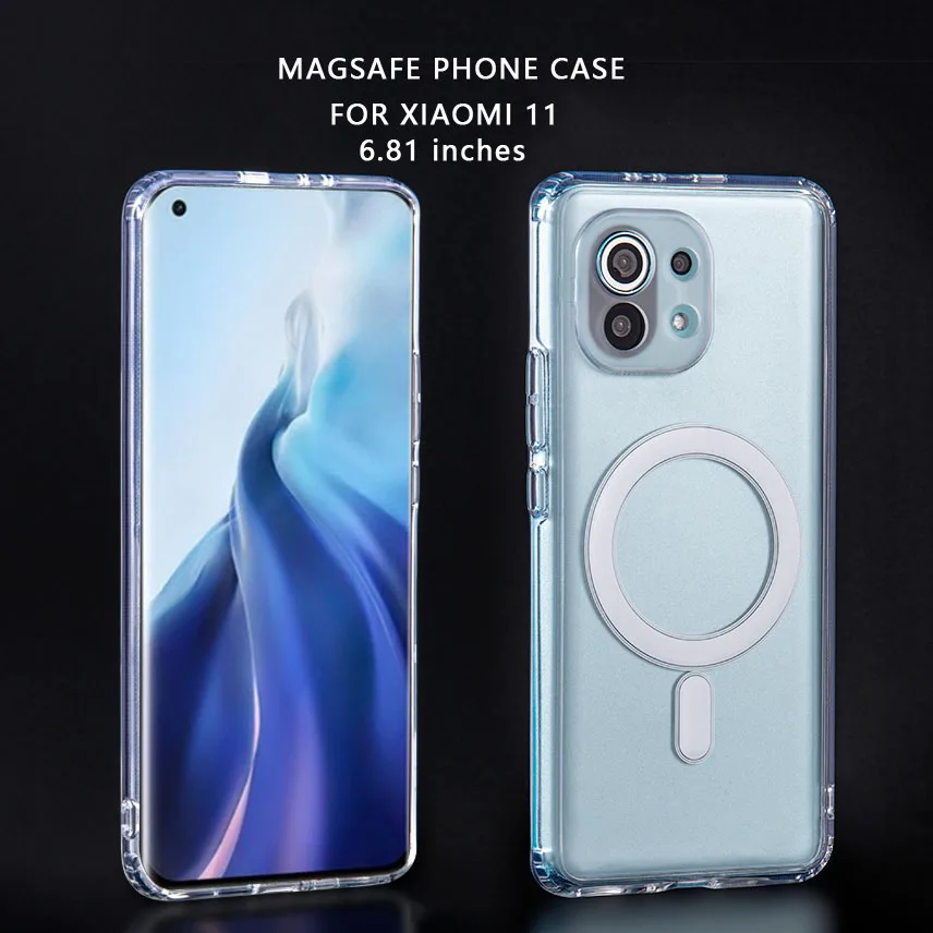

Новый Магнитный чехол MagSafe для телефона Xiaomi mi 11 с четырьмя углами, устойчивый к падению, прозрачный, с беспроводной зарядкой, Магнитный чехол...