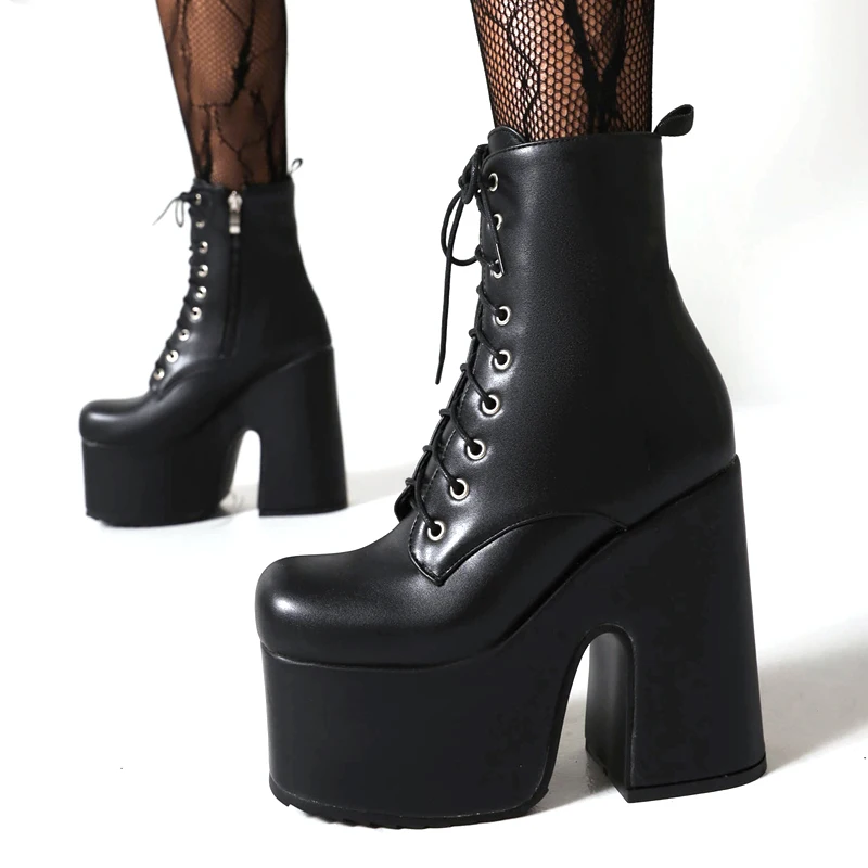 

Ботильоны женские на массивной платформе, готические полусапожки на высоком каблуке, черные, белые, Осень-зима