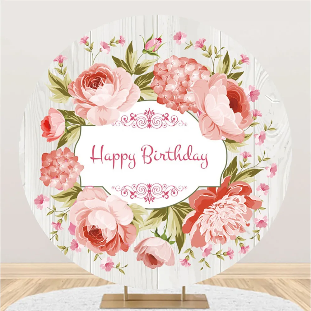 

Board Flower Round Background Cloth Happy Birthday Girl Party NAM Photography Photo Backdrops Children Photozone Decors