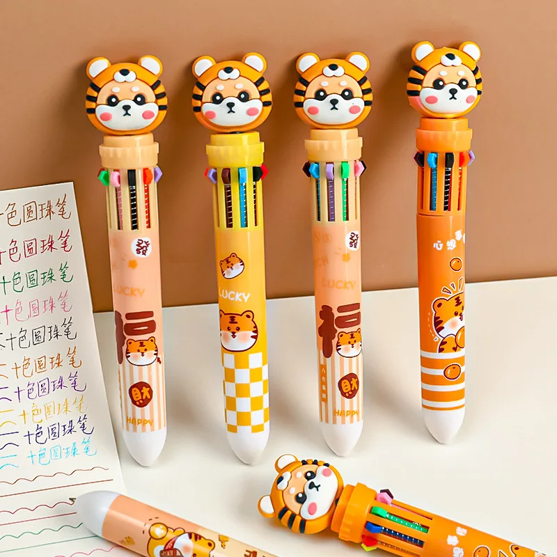10 Colors Cute Cartoon Ballpoint Pen Tiger Kawaii Multicolor Gel Pen For Writing School Supplies Stationery Office Accessoris images - 6