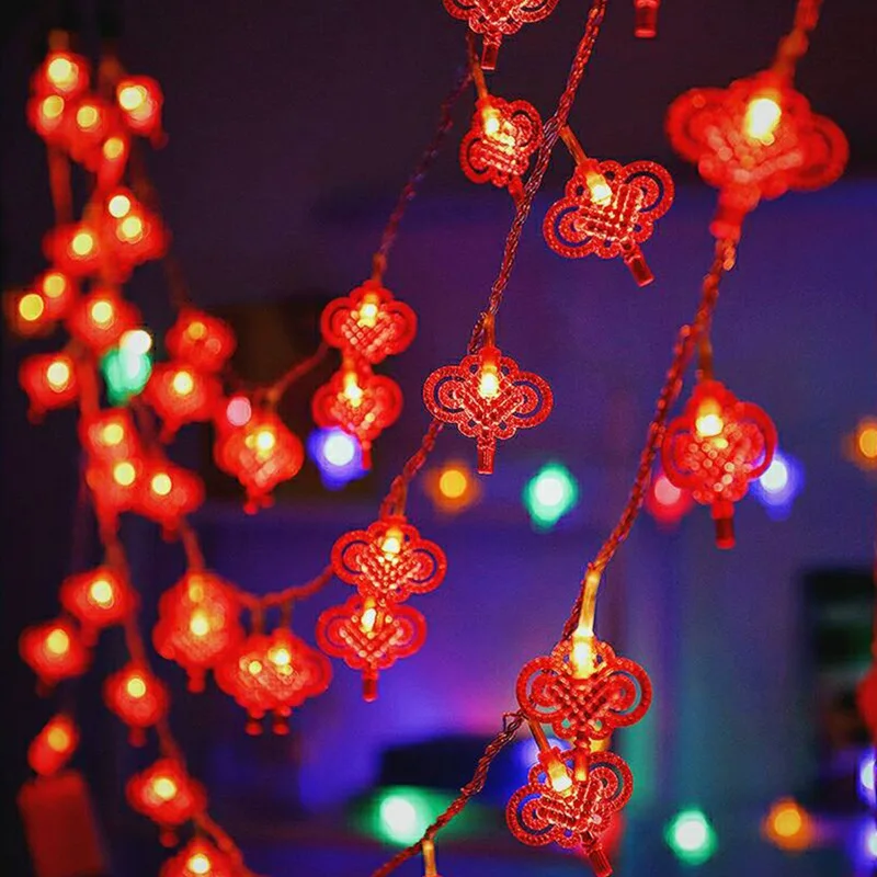 

LED String Lights Traditional Chinese Knot Red Lanterns Battery Powered Party Supplies Chinese New Year Lighting