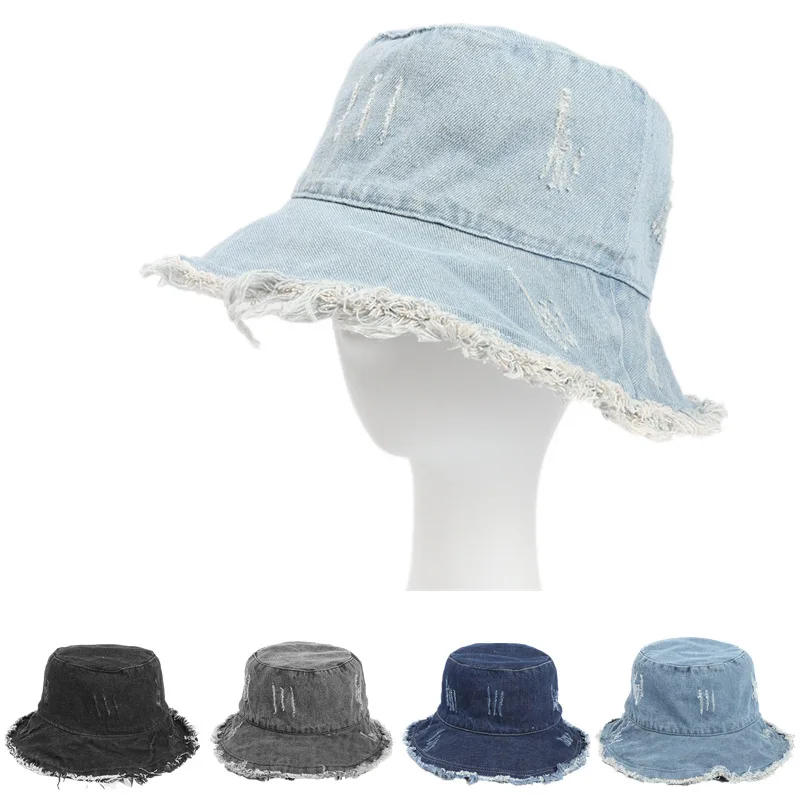 

Summer Fashion Foldable Washed Denim Bucket Hat Fisherman Cap For Men Women Outdoor Wide Brim Panama Bob Hats Hip Hop Gorros