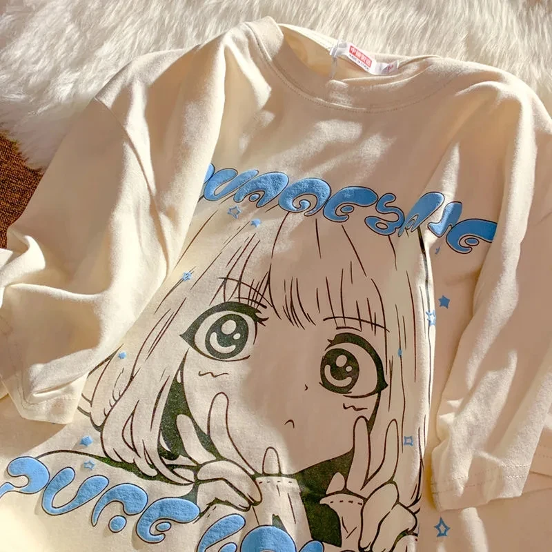 

Футболка женская летняя с коротким рукавом, в японском стиле