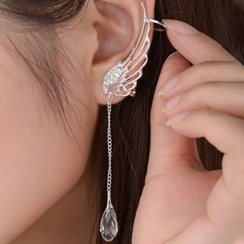 

1Pc New Angel Wings Drop Earrings Crystal Dangle Ear Stud Women Bohemia Tassel Long Earring Wedding Party Jewelries Accessory