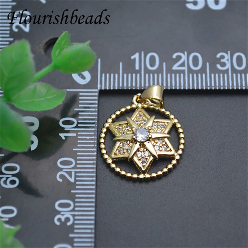 High Quality Anti Fading  Gold Color CZ Pave Holllow Round Sun Star Charms for Diy Earring Bracelet Necklace Making 20pc