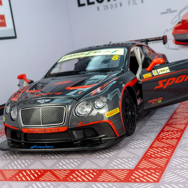 Фото Модель автомобиля Bentley Continental GT3 из сплава, масштаб 1:24, с открывающимися дверями и капотом, тонкая работа, высокое качество. №1