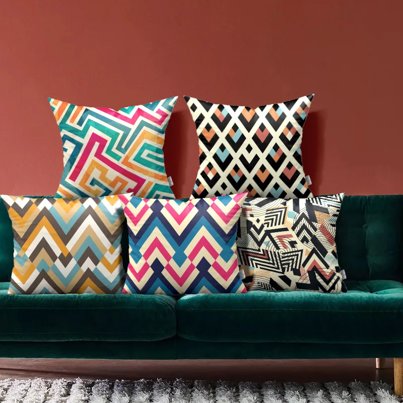 

Modern Simple Ethnic Geometric Stripes Soft Velvet Home Decor Pillowcase Car Couches Sofa Cushion Cover Home Textiles Case 45*45