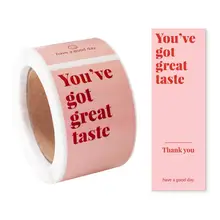 100pcs/roll Pink You've Got Great Taste Stickers for Small Buisness Package Thank You Sticker Decals for Baking Gift Retail Bag
