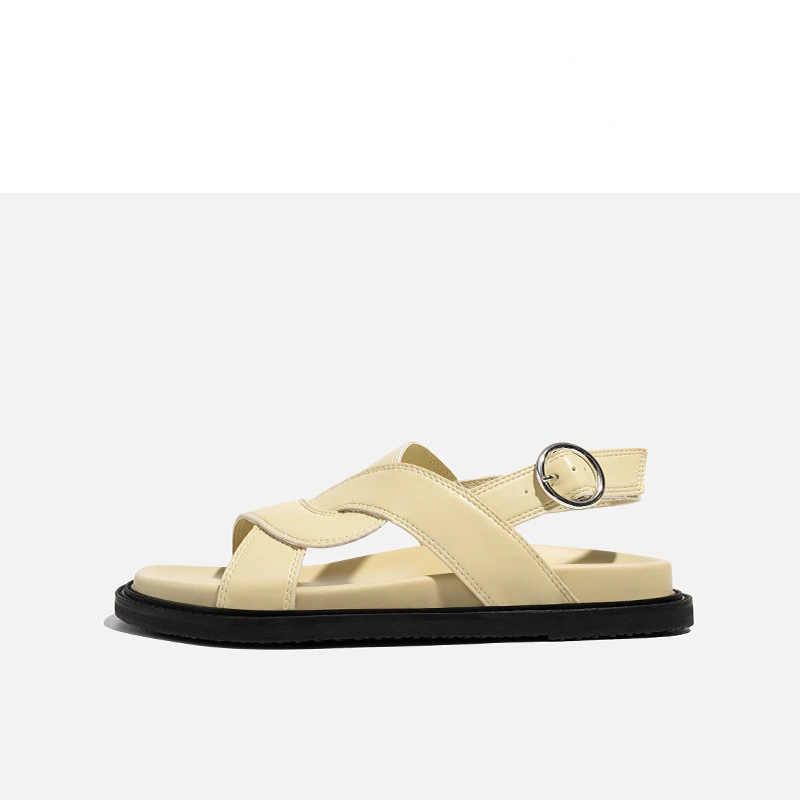 Women Sandals 2022 New Summer Black Leather Gladiator Platform Wedges Shoes Ladies Casual Street Style Open Toe Beach Slippers