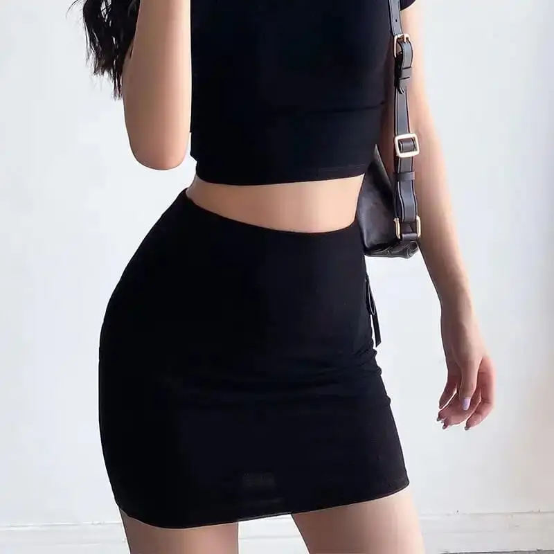 

Summer New Vintage Side Zipper Sexy High Waist Black Skirts Y2k Mini Bodycon Hip Wrap Short Skirt Women's 90s Clubwear
