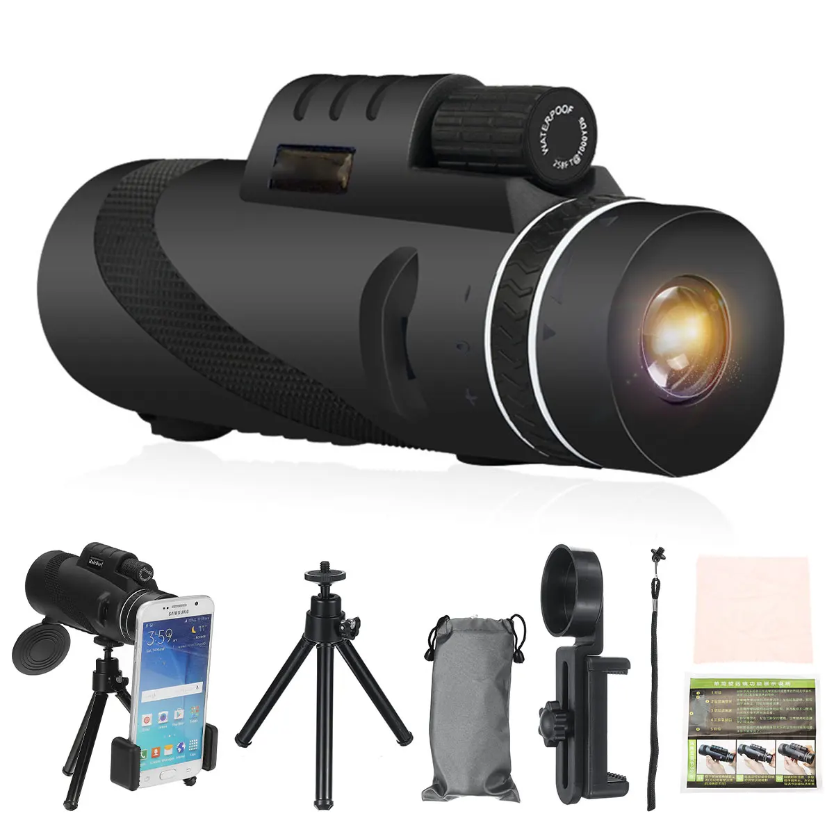 

E85608 Monocular Telescope Compact Retractable Zoom Waterproof Professional HD With Tripod Phone Clip For Travel Vacation Camp