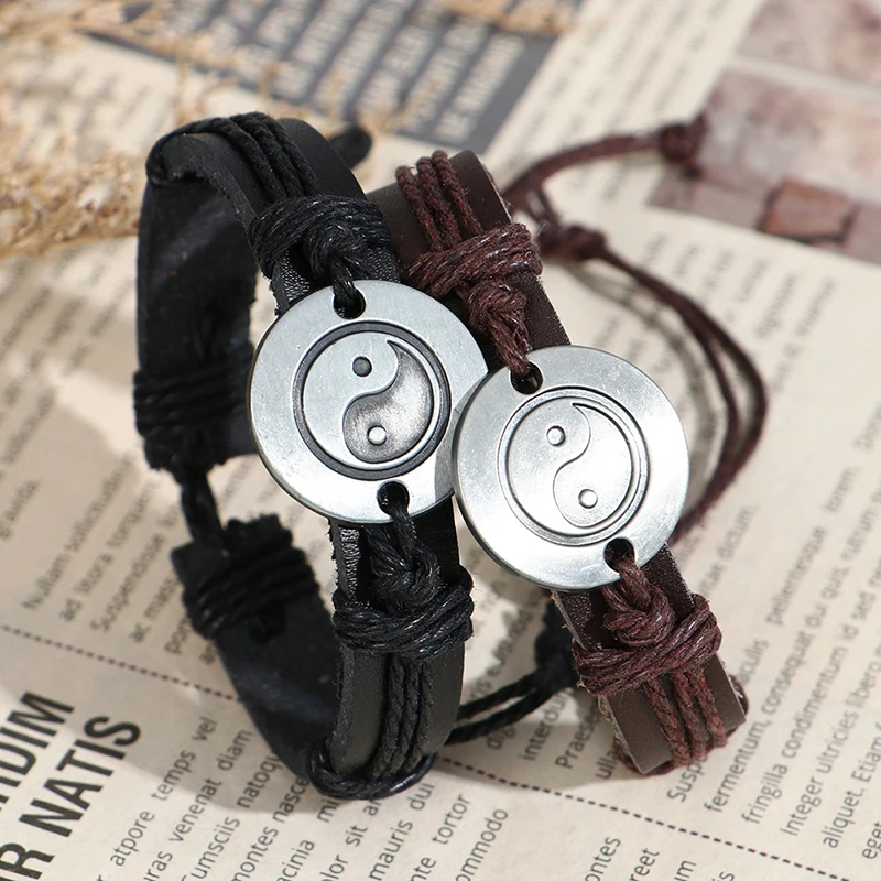 

Браслет Инь и Ян из сплава кожаный плетеный браслет коричневый браслет мужской ретро браслет для мужчин