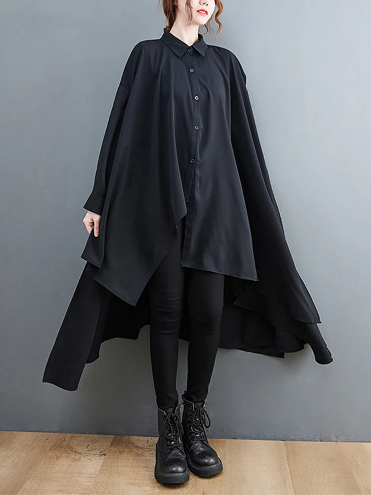 

Black Irregular Shirt Dresses For Women New Long Sleeve Loose Casual Vintage Dress Fashion Elegant Clothing Spring Autumn 2022