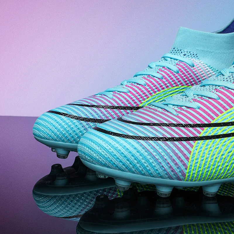 High top men's soccer shoes short spikes indoor soccer training shoes long spikes grass non-slip athletic sneakers