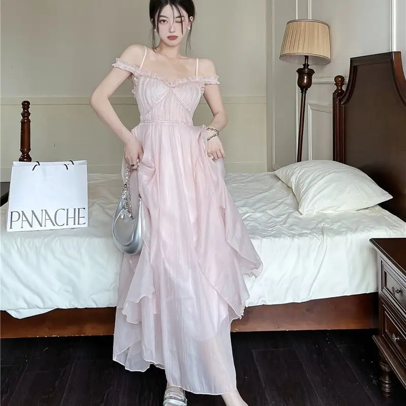 

Женское платье с открытыми плечами, летнее платье с высокой талией, 2022