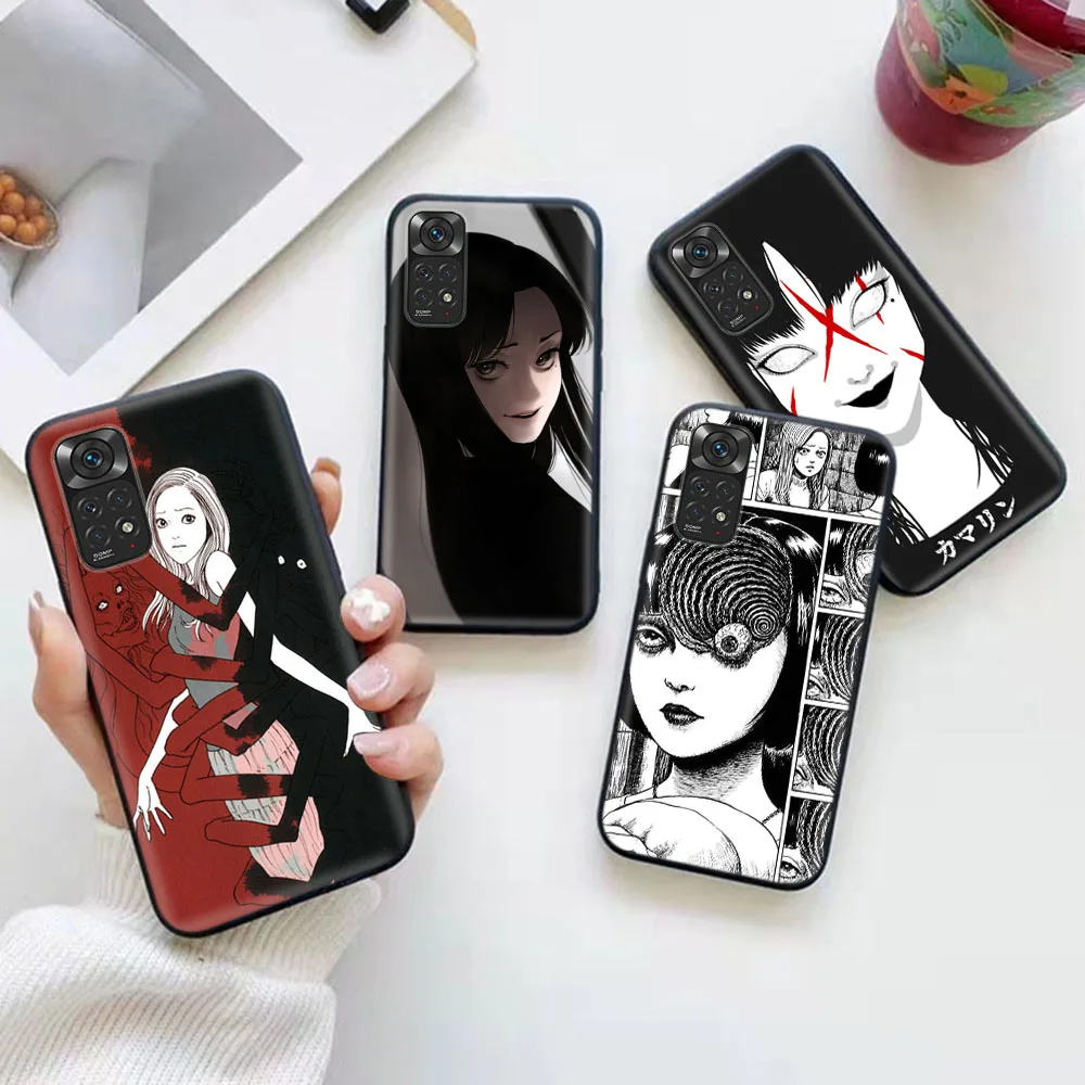 Мягкий чехол для iPhone 8 7 Plus 11 SE X XS Max 12 Mini Pro черная Обложка искусственная кожа Junji Ito