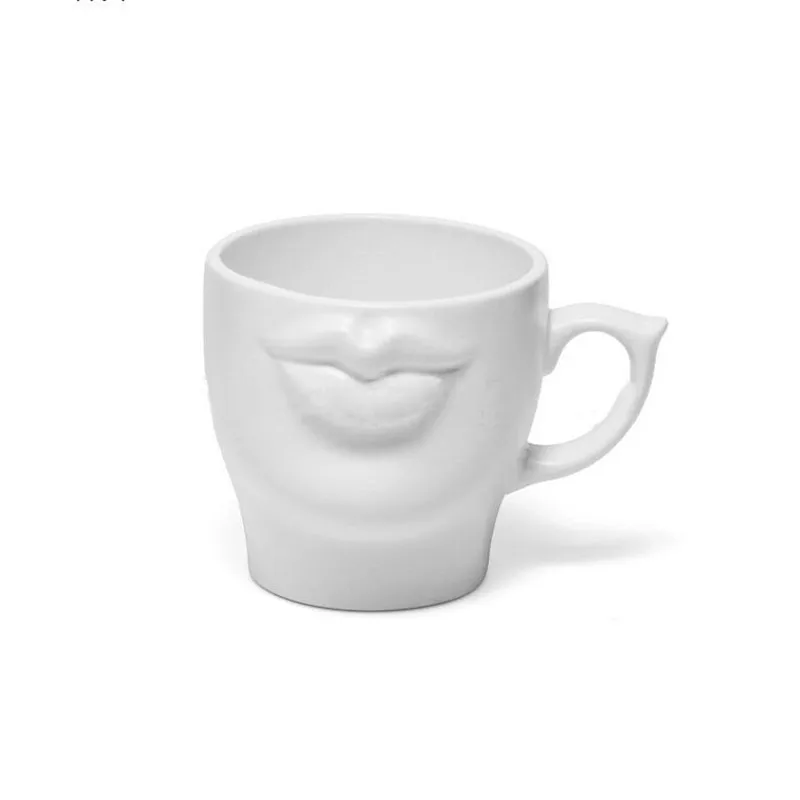 3D Black White Three-dimensional Lip Cup Coffee Cup Ceramic Cup with Handle Couple Cups Coffee Mug Home Teacup Milk Mug Tea Mugs