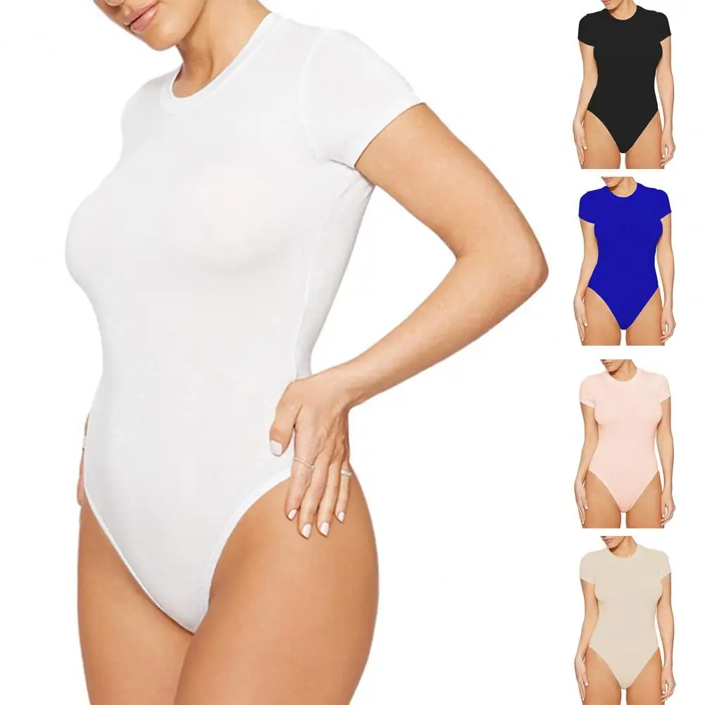 Женский комбинезон с коротким рукавом и круглым вырезом