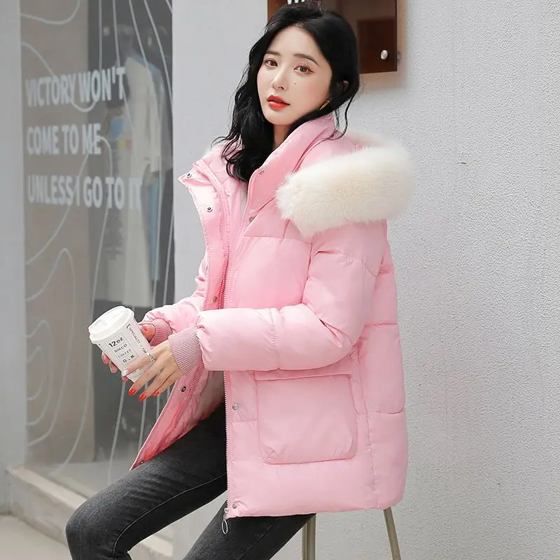 2023 New Winter Parkas Women Fashion Jacket Fur Collar Hooded Coat Thicken Loose Female Warm Cotton Padded Outerwear C13