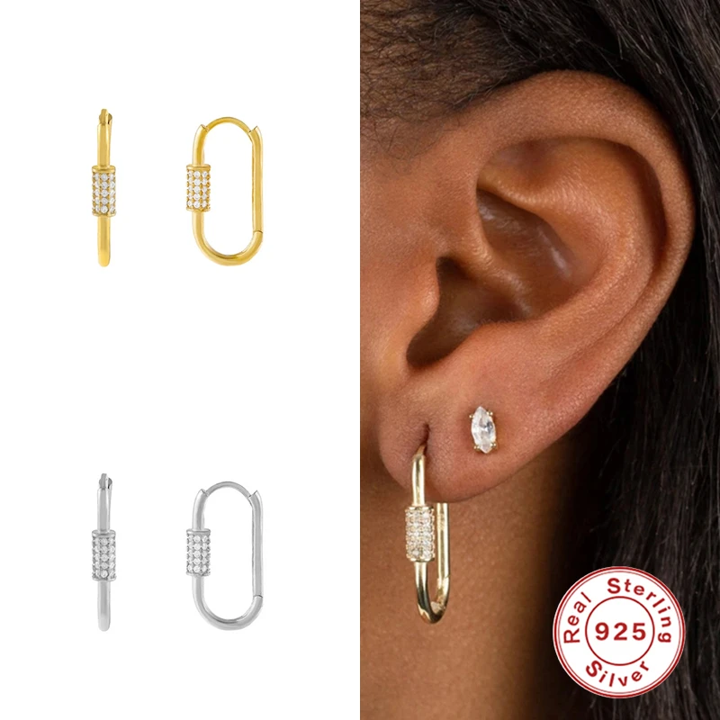 

925 Sterling Silver Lock Earring Hoops Clips Piercing Luxury Fine Jewelry Creative Lock Clips Clasp Zircon Women Earrings